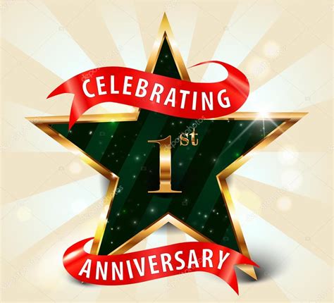 1 Year anniversary celebration golden star ribbon, celebrating 1st ...
