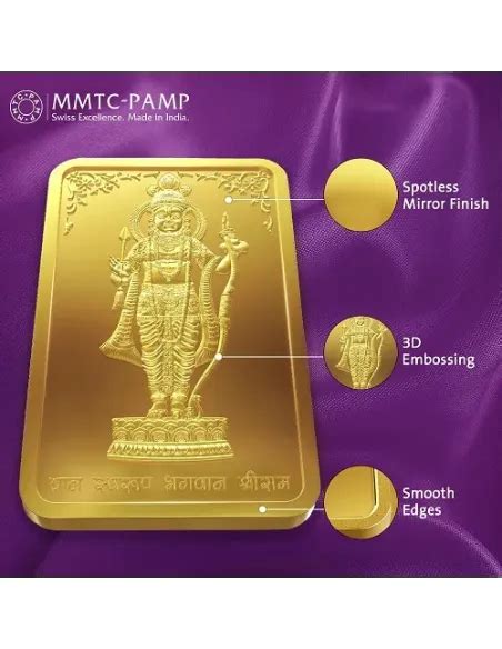 MMTC-PAMP Ram Lalla Gold Ingot Bar of 10 Grams in 24 Karat 999.9 Puri