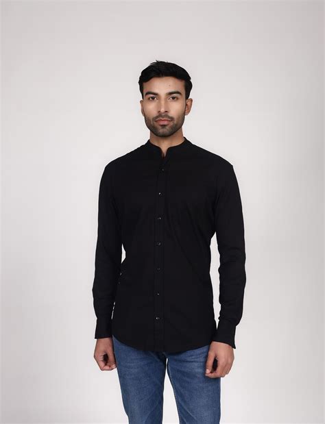Linen Mandarin Collar Shirt - Black – NEWT