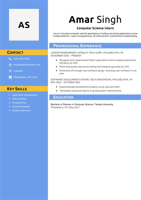 Image result for Computer Science Intern Resume Examples