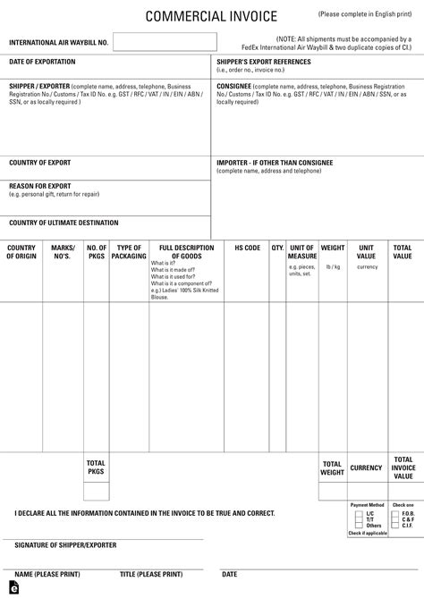 Customs Invoice 的图像结果
