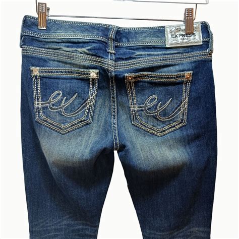 EXPRESS JEANS BLUE DISTRESSED STELLA BARELY BOOTCUT LOW RISE 2S (ACTUAL 29X29) | eBay