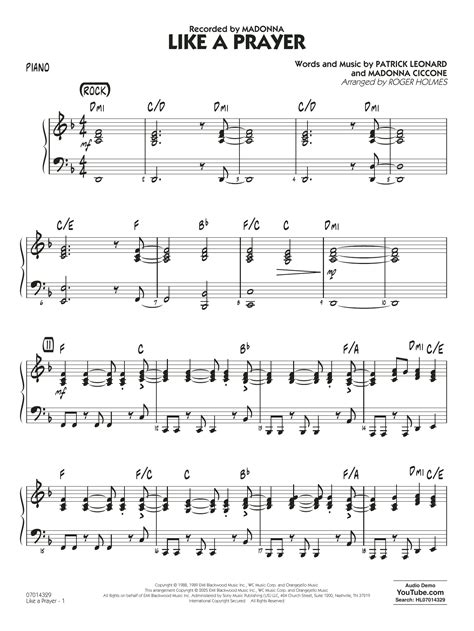 Like A Prayer (arr. Roger Holmes) - Alto Sax - Piano by Madonna Sheet ...