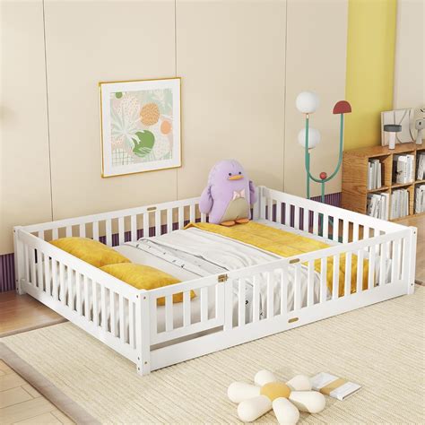 Amazon.com: Bellemave Queen Size Floor Bed with Door and Fence for Kids ...