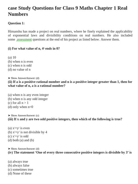 Image result for Class 9 Math Case Study Questions Sharma Tutorial