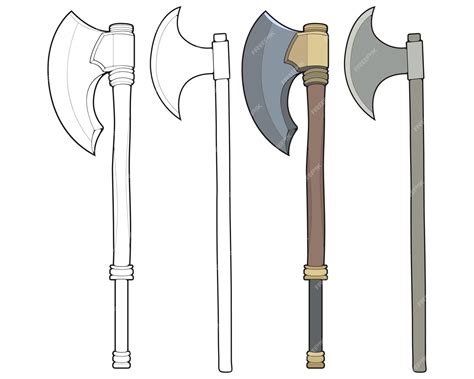 Ensemble De Fullcolor Et Contour Hache Médiévale Vecteur Arme Vecteur ...