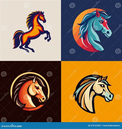 _Set of Stickers and Logos of Horse Silhouettes on Colored Backgrounds Stock Illustration ...