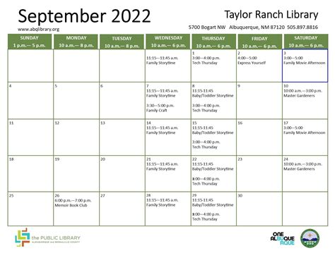 Taylor Ranch Library, September 2022 Calendar & Programs (City of ...