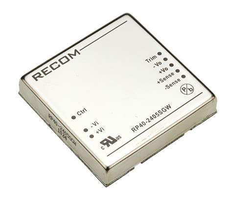 RP40-2405SGW Recom | Recom RP40-GW DC-DC Converter, 5V dc/ 8A Output, 9 ...