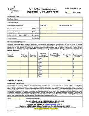 Fillable Online Flexible Spending Arrangement Dependent Care Claim Form ...