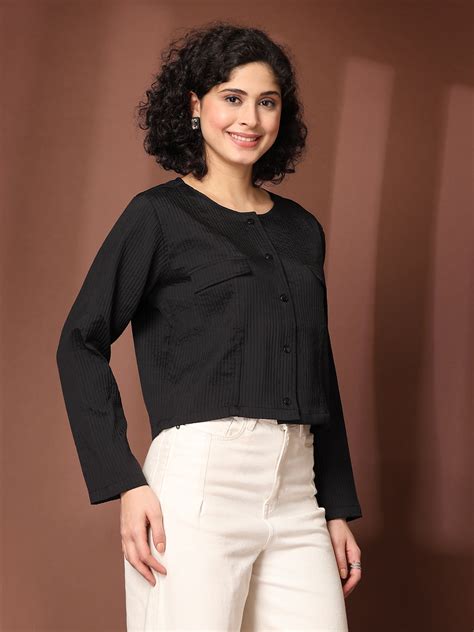Black collarless Full Sleeve Buttoned Top – CINK