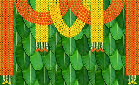 South Indian Backdrop: Texture of Banana Leaf with Toran of Flowers – EFS
