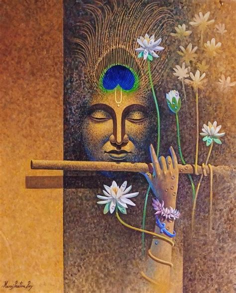 "Lord Krishna": Brown Oil Painting by Manoj Pratim Ray – ArtZolo.com