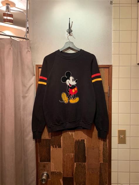 “Disney” 80's~ made in U.S.A「ミッキー・マウス」black base poly/cotton flocky ...