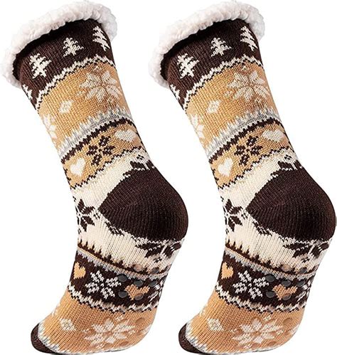 Buy V BIRDS Women Men Sherpa Lining Fuzzy Slipper Socks, Winter Crochet ...