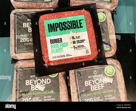 Impossible Foods Burger Made From Plants on top of Beyond Meat Beyond ...