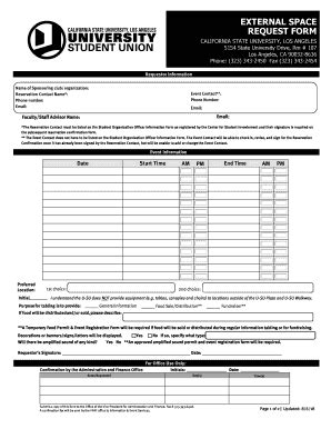 Fillable Online External SPACE Request Form - University-Student Union ...
