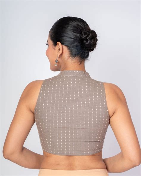 Buy Grey Cotton Halter Neck Polka Dot Blouse Online