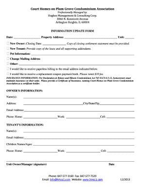 Fillable Online Owner Information Update Form - Hughes Management ...