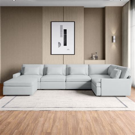 Buy Alpine Half Leather 5-Seater Corner Sofa with Ottoman - Grey from ...