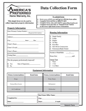 Property Information Data Collection Form - Blank Fillable Template ...