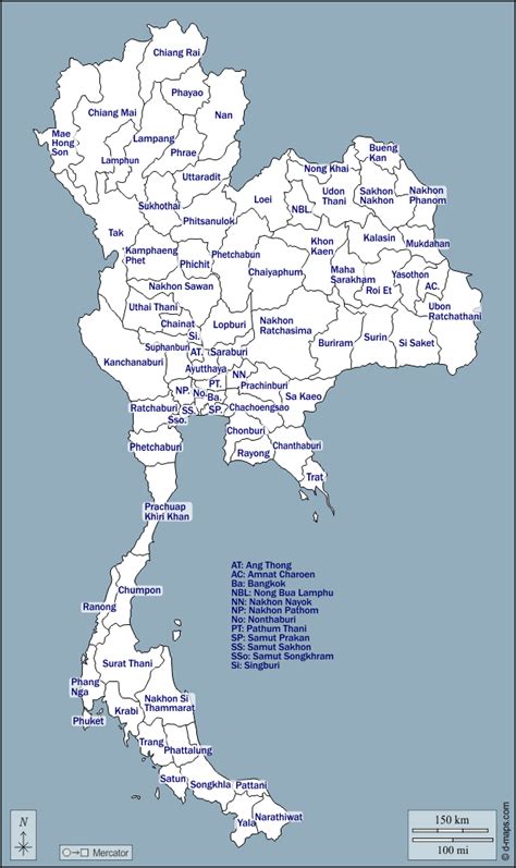 泰国 免费地图, 免费的空白地图, 免费的轮廓地图, 免费基地地图 大纲, 省, 名称