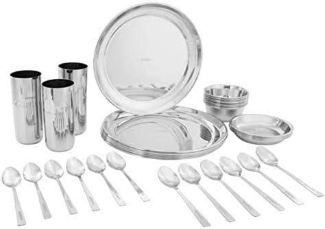 Sumeet Stainless Steel Mirror Finish Solid Dinner Set Of 24 Pcs (4 ...