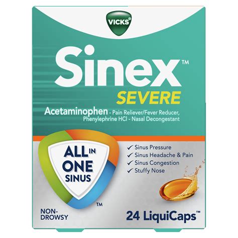 Vicks Sinex Severe LiquiCaps - 24 Ct for Nasal & Sinus Congestion Relief, Non-Drowsy Cold & Flu ...