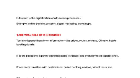IT's Impact on Tourism: Digitalization & Innovation Strategies - Studocu