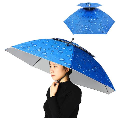 Bajiu Double Layer Umbrella Hat Women Men Folding Sun Rain Cap with ...