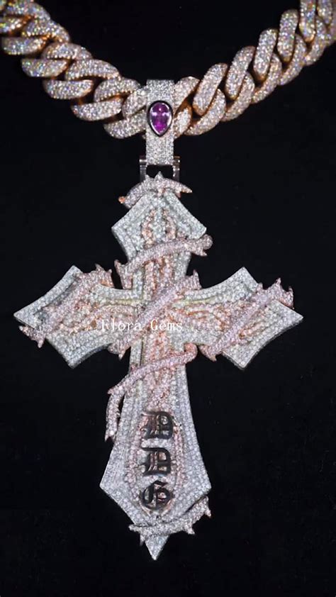 Shiny VVS Moissanite Cross Pendant, Iced Out Cross Pendant, Custom Hip Hop Cross, 925 Silver ...