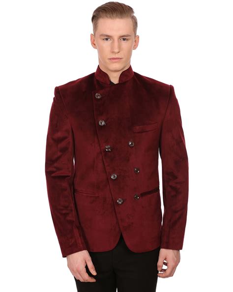 Buy Red WINTAGE Solid Double-Breasted Blazer with Mandarin Collar | AJIO