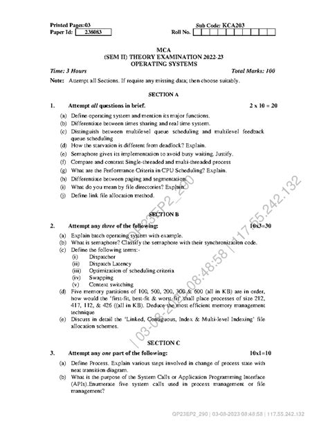 MCA SEM II Operating Systems Theory Exam Paper (KCA) QP23EP2 - Studocu