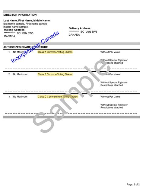 Sample of Advanced Articles of Incorporation BC - IncorpMaster