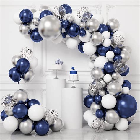 Buy RUBFAC Navy Blue Silver Balloon Garland Kit, Blue Silver White ...