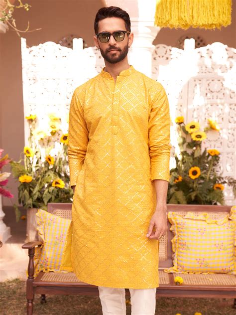 Yellow Sequin Embroidered Kurta – Kisah