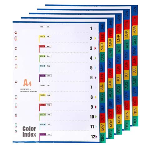 Buy A4 File Dividers 12 Part Index Jan-Dec (5 Pack) A4 Plastic Binder ...