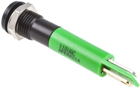RS PRO | RS PRO Green Panel Mount Indicator, 110V ac, 8mm Mounting Hole ...