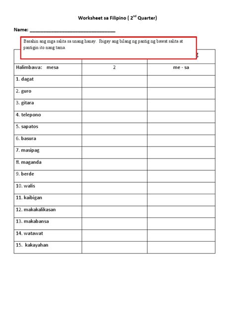Image result for Tagalog Words Worksheet