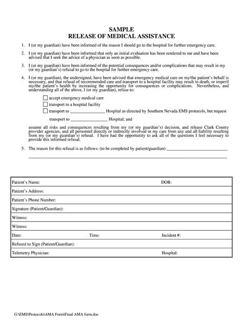NV Sample Release of Medical Assistance Form - Fill Online, Printable ...