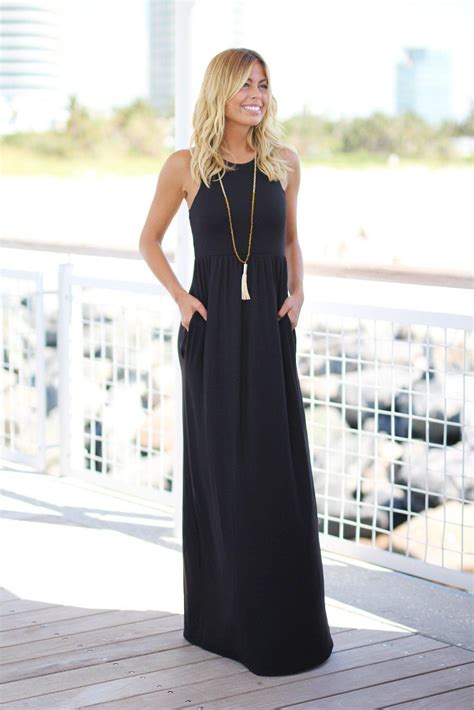 Black Maxi Dress with Pockets | Maxi dress, Black maxi dress, Stitch ...