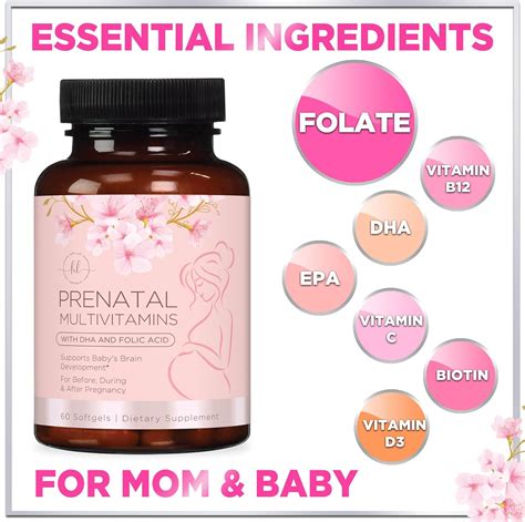 Multivitamínico prenatal con ácido fólico y DHA, suplemento vitamínico prenatal, folato, omega 3 ...