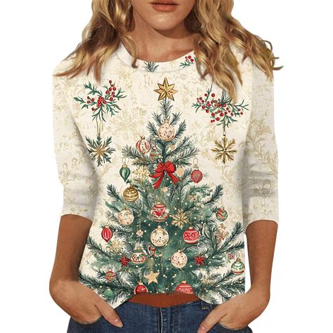 Bcresic Womens Christmas Shirts Printed Tshirts Tops Trendy Christmas ...
