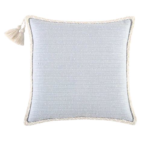 Providence Blue Woven Throw Pillow with Rope Border & Tassel, 18"