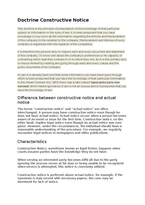 Doctrine Constructive Notice - It is been presumed that you have ...
