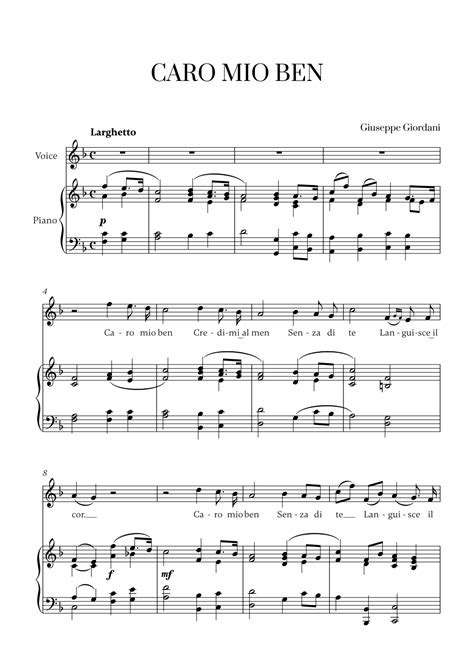 Giuseppe Giordani - Caro mio Ben (F major) (arr. Cadenza Editions) by ...