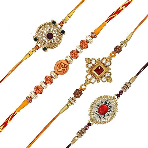 Buy Okos Gold Plated Alloy Kundan And Rudraksha Studded Rakhi Bracelet ...