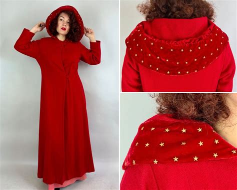 Buy 1940s Little Red Riding Hood Goes Glitz Coat | Vintage 40s Scarlet ...