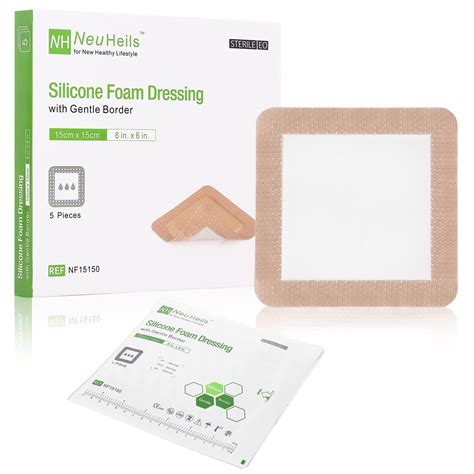 Silicone Adhesive Foam Dressing 6x6 inch, 5-Pack - High Absorbency Waterproof Wound Bandage for ...