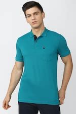 Buy Men Blue Solid Polo Neck T-shirt Online - 731722 | Van Heusen